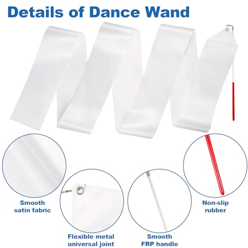 8.2 Ft Dance Ribbon Wand Set - 2 Pack White Streamers for Kids