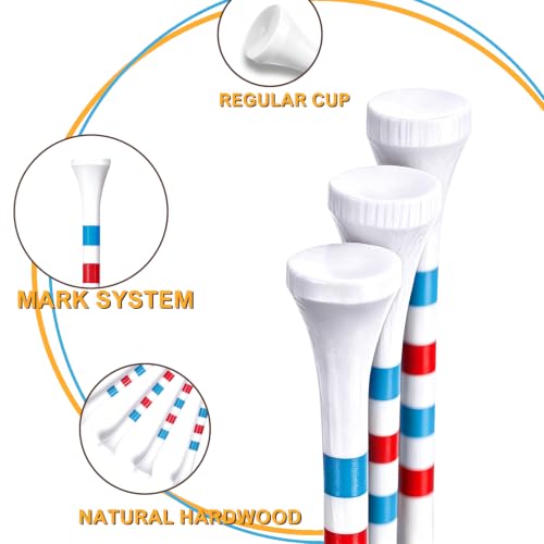 Wooden Golf Tees - 2-3/4 Inch with Red & Blue Mark, 100 Count