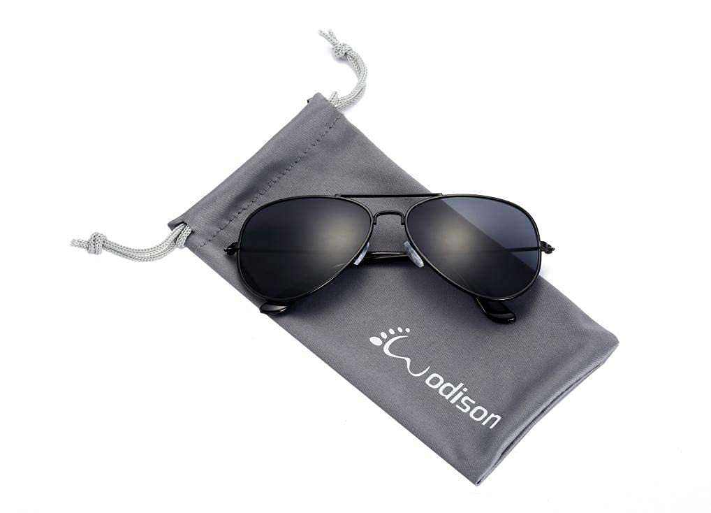 Wodison Classic Kids Sunglasses for Boys Girls Children sunglasses Reflective Metal Frame Black Frame Black Lens