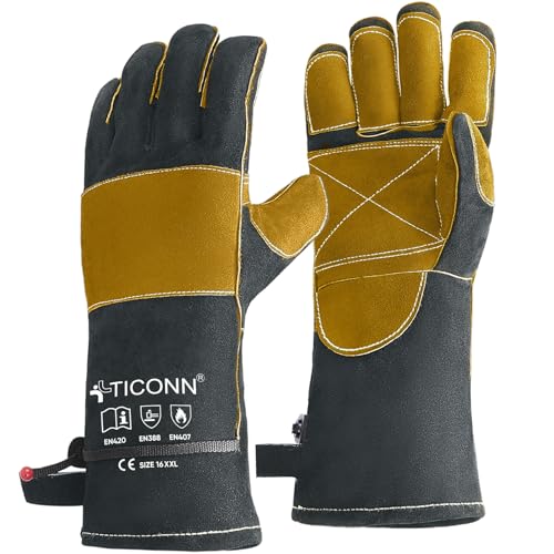 TICONN Welding Gloves, 16 IN L/XL/XXL 1000¡ÆF Heat-Resistant Fireproof Leather Gloves for Welders, Stick, Forge, Mig, Tig, BBQ