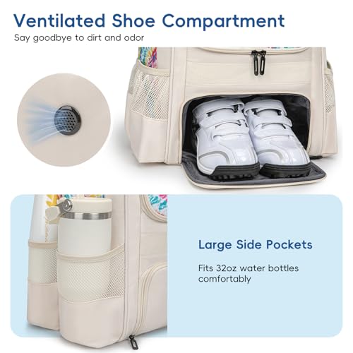 KAVIGOR Beige Baseball Bag for Youth - Large Capacity Softball Backpack with Shoe Compartment & Bat Holders