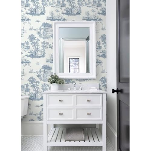 HeloHo Peel and Stick Wallpaper Blue and White Toile Contact Paper Vintage French Wall Paper Removable Self Adhesive Stick on Wallpaper for Bedroom Bathroom 17.3" X 78.7"