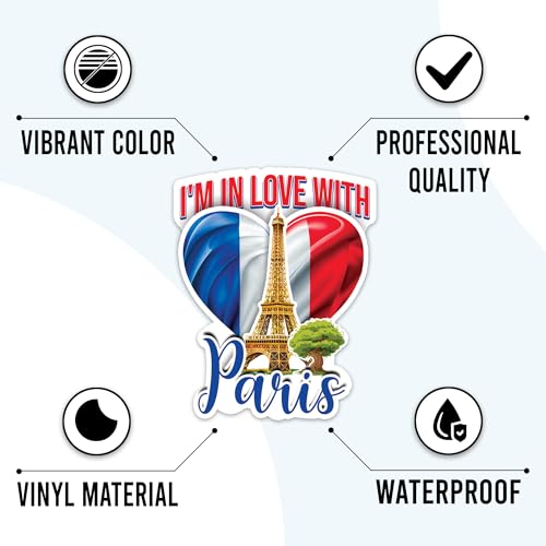 France Stickers 50 Pieces French Paris Sticker Vinyl Waterproof Decal for Laptop Water Bottle Phone Car Window Bike Motorcycle Stakeboard Scrapbook Gifts
