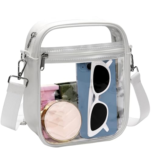 Clear Stadium Bag - Small PU Leather Purse, White | 8.7"x7"x3"