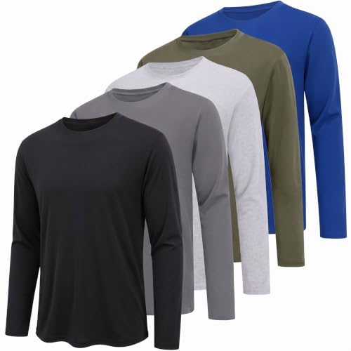 XWC Men's Large 5 Pack Long Sleeve Sun Protection Workout Shirts - Quick Dry, UPF 50+