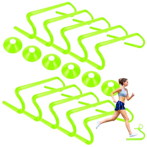 Speed Agility Training Hurdles Set - 10 Pcs with 6 Marker Cones - Green