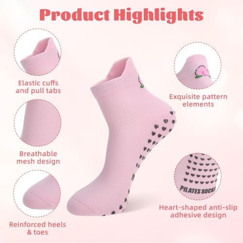 Women's Non-Slip Pilates Socks with Grips - 6/8 Pairs, Multiple Colors