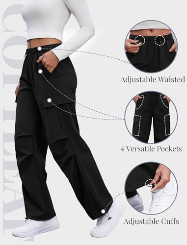 Water Resistant Cargo Pants for Women - Black Medium