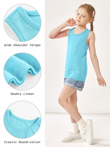 5 Pack Girls Racerback Tank Tops Cotton Sleeveless Undershirts 2T-16Y - Includes Lavender, Sky Blue, Pink, Light Pink, Yellow