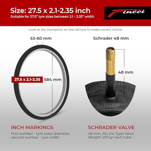 Fincci 27.5 Inch Bike Inner Tubes 2 Pack with 48mm Schrader Valves, Fit 2.1-2.35 Wide Tires