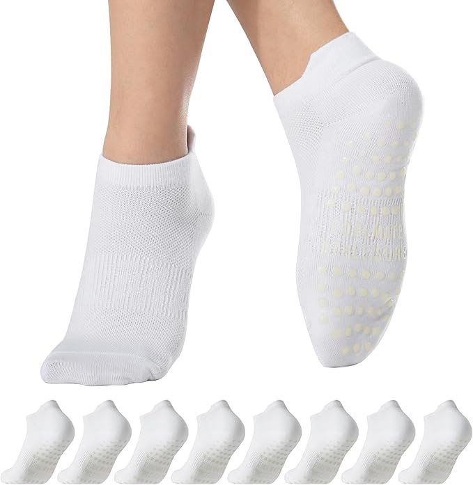 Non-Slip Grip Socks for Men - 4 Pairs White, Size Medium