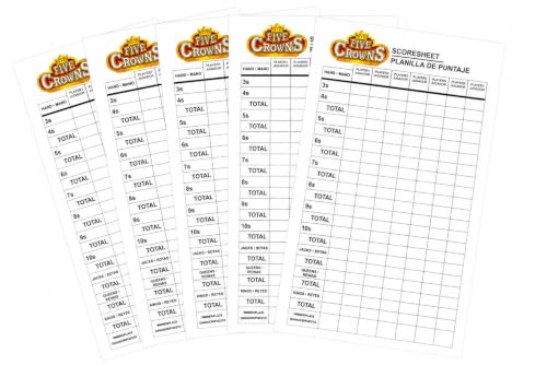 5 Crowns Scorecard Pad - 130 Page Bilingual Score Sheets for 7 Players