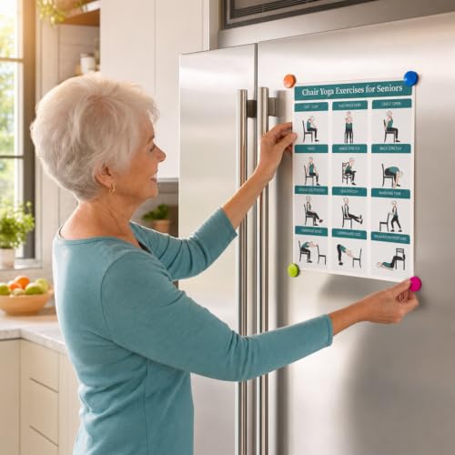 Chair Yoga Exercise Posters - 4 Pack Seated Workout Charts - Green