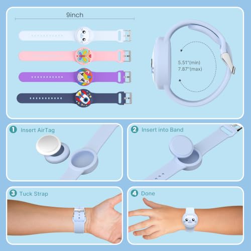 Waterproof Silicone AirTag Wristbands for Kids & Elderly, 2 Pack - Light Blue/Pink