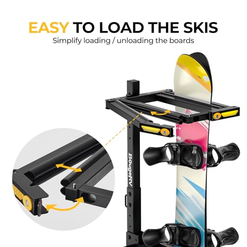 Lockable Folding Ski & Snowboard Rack for 2" Receiver - Holds 6 Skis or 4 Boards