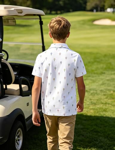 Boys Performance Polo Shirt - Short Sleeve Collared, Size 7-8 Years, White Pink