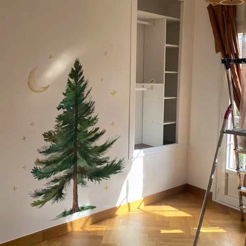 Runtoo Pine Tree Wall Art Decal Peel and Stick Christmas Woodland Mountain Tree Wall Stickers for Nursery Bedroom Living Room Wall Decor