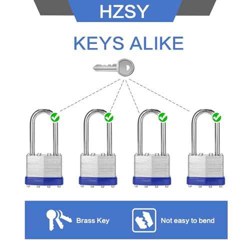 Padlocks Keyed Alike, Pack of 6, Laminated Steel Keyed Lock (1-9/16", 40mm), Padlocks with Same Key, Long Shackle, for Toolbox, Locker & StorageUnit or More