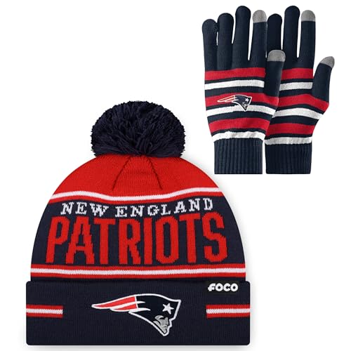 New England Patriots Adult Stretch Gloves & Knit Beanie Set