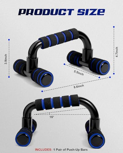 Ergonomic Push Up Bars - Portable Handles for Strength Training - Blue