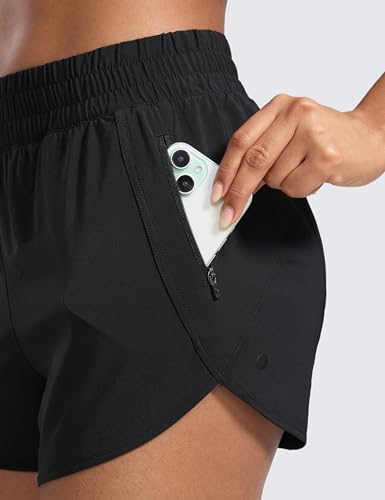 High Waisted Dolphin Athletic Shorts 3" with Zip Pocket for Women