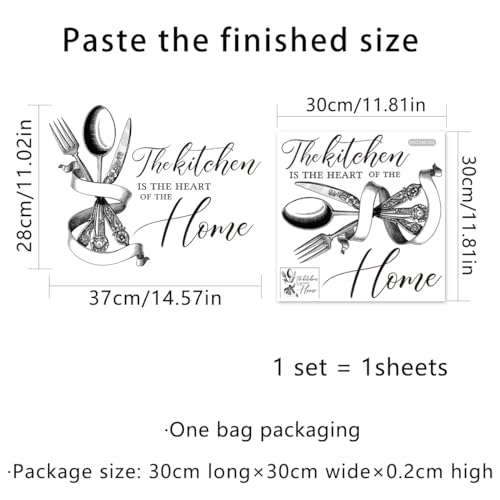 Kitchen-Themed Wall Decal - 'The Kitchen is The Heart of The Home' with Silver Utensils Design The Wall Decal adds a Warm and Functional Touch to Your Kitchen, Easy Peel & Stick