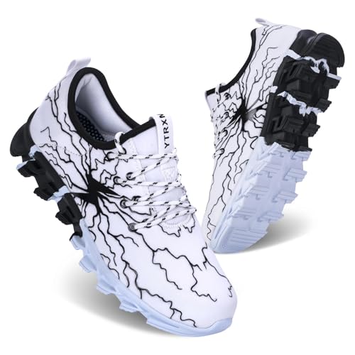 YTRXM Kids Running Sneakers White 4.5 Big Kid Lightweight Slip-On Tennis Shoes