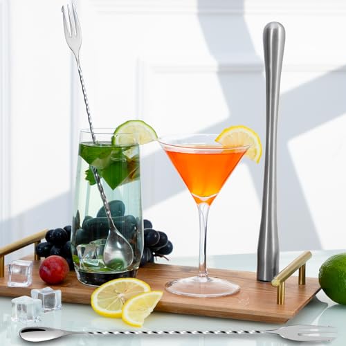 Cocktail Mixing Stirrers with Trident Fork - 12" Silver, 2 Pcs