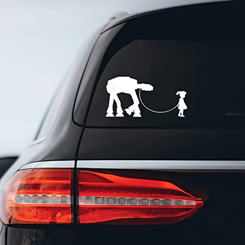 Girl Walking Robot Sticker Decal - 8" x 4" White