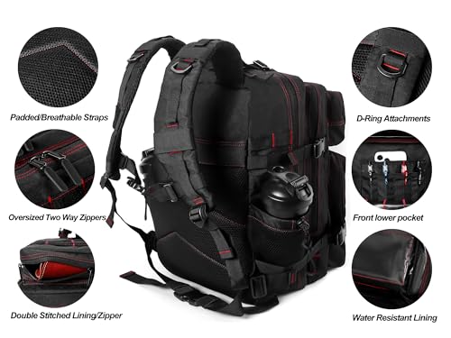 Onyx Crimson 45L Military Tactical Backpack for Men & Women, 3-Day Assault Rucksack with MOLLE