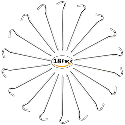 Aluminium Tent Stakes with Hook - 18pcs Silver 7-Inch Hexagon Pegs