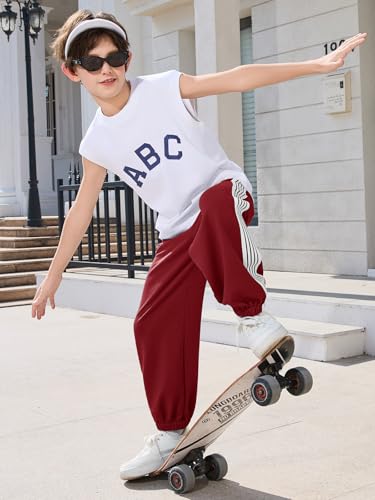 Boys Athletic Sweatpants with Pocket & Drawstring - Dark Red, 9-10Y