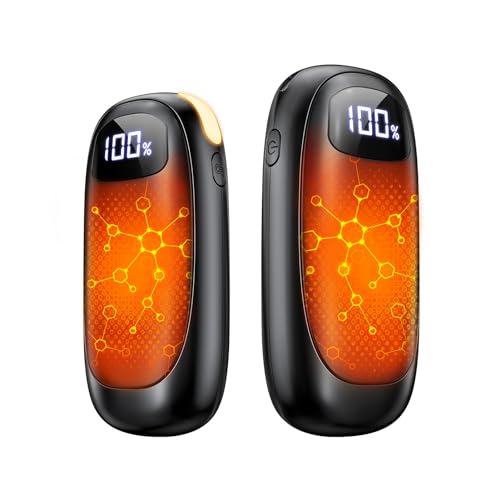 JMOSTRG 2-Pack Rechargeable Hand Warmers Dual-Sided with LED Display & Flashlight – Black