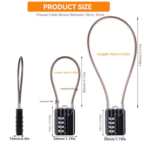 SEPOX¢ç Versatile 12-Piece Resettable 4-Digit Combination Travel Lock Luggage Set ? Own Password Set-Up, Extra Long Anti-Cut Vinyl Steel Cable, Ideal for Suitcase, Backpacks, Gym Lockers - Black