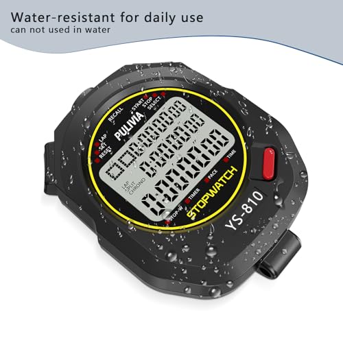 Digital Stopwatch Timer with 10 Splits/Laps - Black