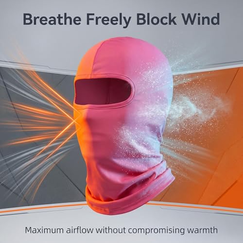 Thin Balaclava Ski Mask - Windproof Full Face Hood - One Size Black+Rose Red