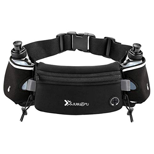 Hydration Belt with 2 Water Bottles - Adjustable Waist Pack - Black