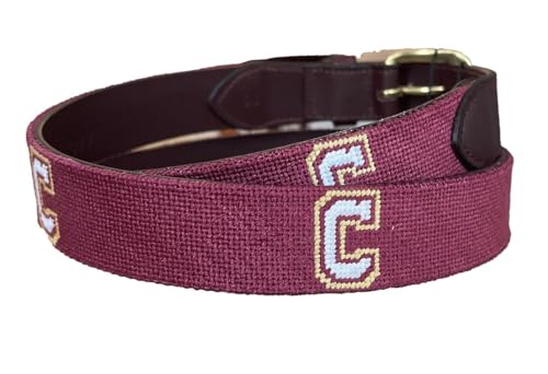Hand-Stitched Needlepoint Belt with College of Charleston Logo