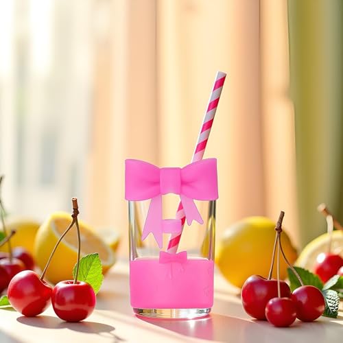 Bow Straw Cover and Silicone Boot Sleeve Set for Tumblers - Rose
