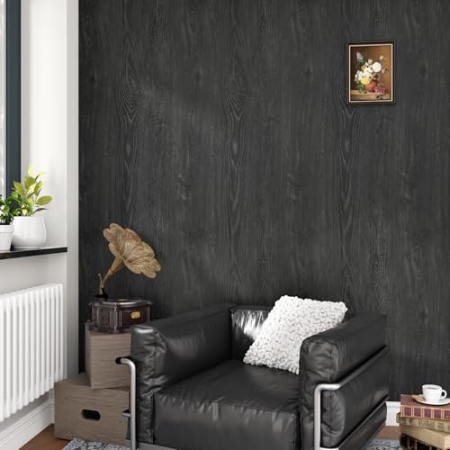 Grey Wood Contact Paper for Countertops Matte Grey Black Wood Peel and Stick Wallpaper 15.7" X78.8 Retro Dark Grey Wood Grain Contact Paper for Cabinets and Drawers Waterproof Vinyl Films