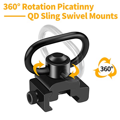 360° Rotation Picatinny Sling Swivel Mount with QD Button - Black