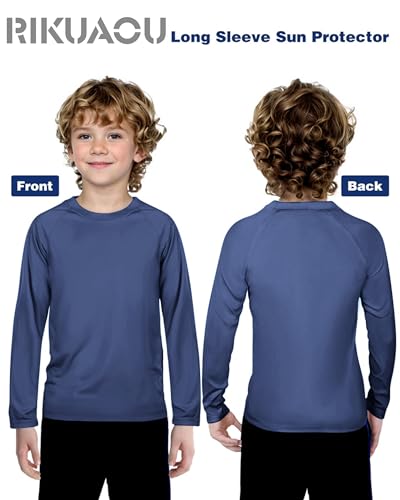 Boys Rash Guard Swim Shirt - UPF 50+ Long Sleeve, Deep Sea Blue - Small
