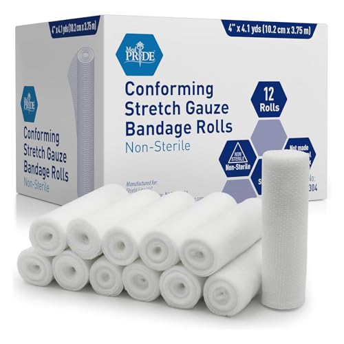 Conforming Gauze Rolls - Stretch Bandage 4" x 4.1 Yards, 12 Pack
