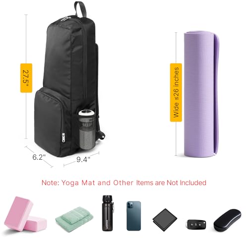 Yoga Mat Bag Carrier Backpack with Multi Pockets - Black