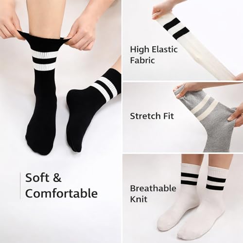 Women's Striped Cotton Crew Socks - Comfortable Athletic Socks, 4 Pairs