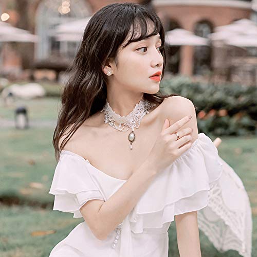 Romantic White Lace Pearl Pendant Necklace with Tassels - Bridal Jewelry