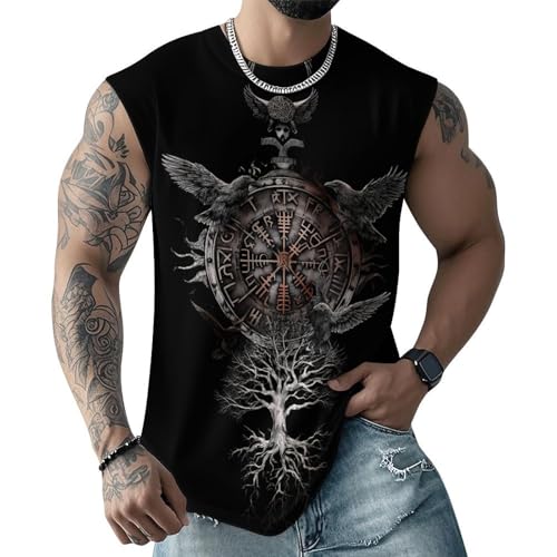 Clock Raven Men's Viking Sleeveless T-Shirt - X-Large Summer Graphic Muscle Tank Top