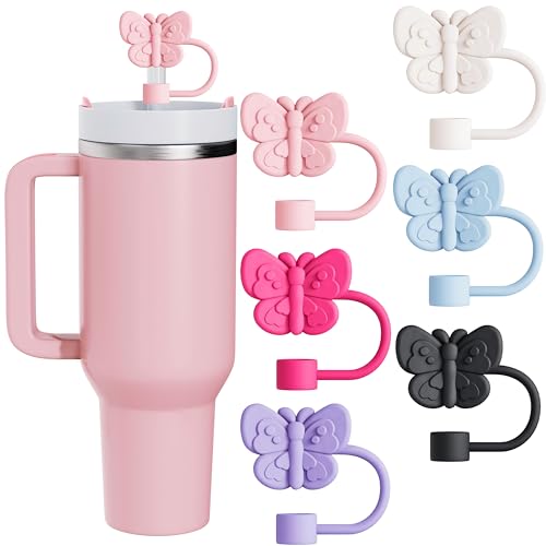 6-Piece Silicone Butterfly Straw Topper Set for 10mm Tumbler Straws