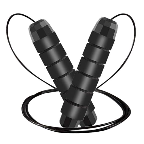 Adjustable Speed Jump Rope - Tangle-Free Steel Cable with Foam Grips - Black