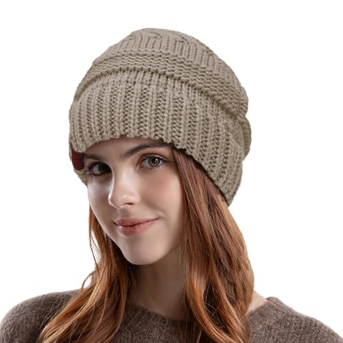Winter Ponytail Beanie for Women - Soft Stretch Cable Knit Hat